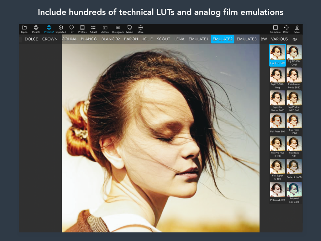 Interface VideoLUT affichant des préréglages d'émulation de film argentique pour un étalonnage professionnel