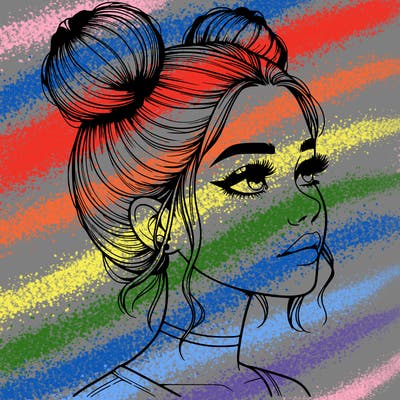 realistic girl with buns on the top of her head