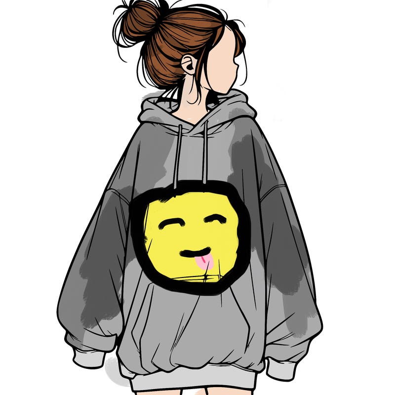 realistic girl with a oversized sweatshirt on and a bun