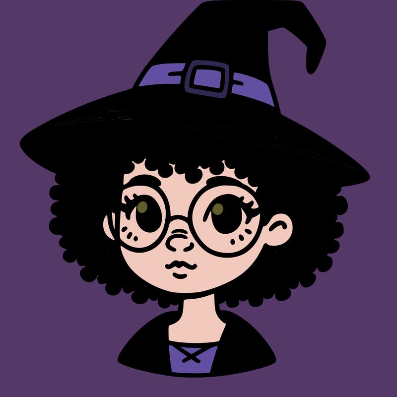 a black person who is a witch and has glasses