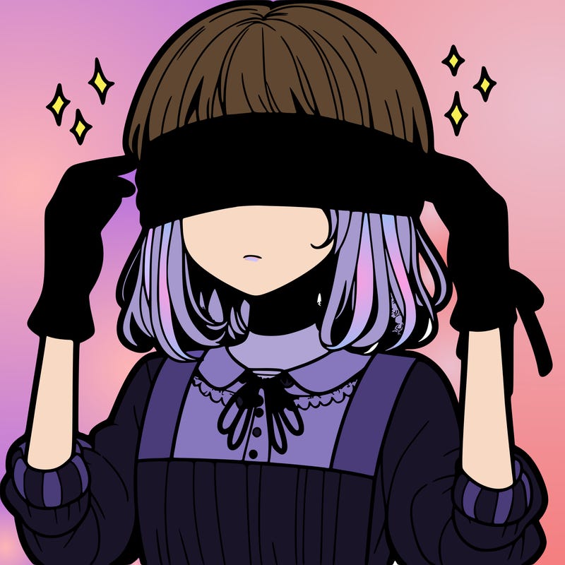 a white haired girl with a blindfold and gloves