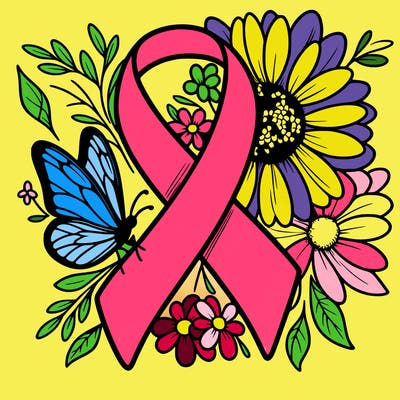 cancer awareness symbol with flowers and butterflies