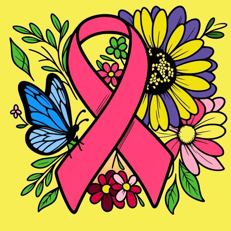 cancer awareness symbol with flowers and butterflies