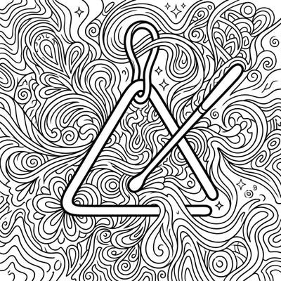 Explore the rhythmic beauty of a musical triangle combined with mesmerizing psychedelic patterns. This intricate coloring page invites you to bring a vibrant, swirling world to life with your own colors.