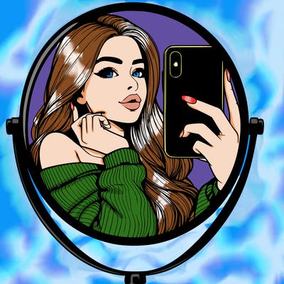 realistic girl taking mirror selfie beautiful