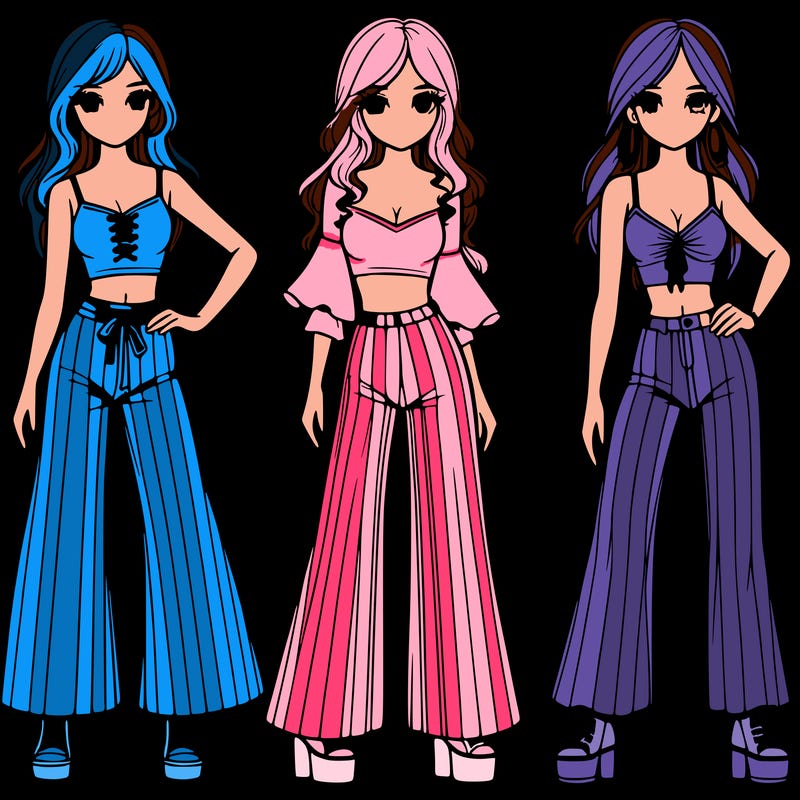 girls with flare pants and crop tops realistic