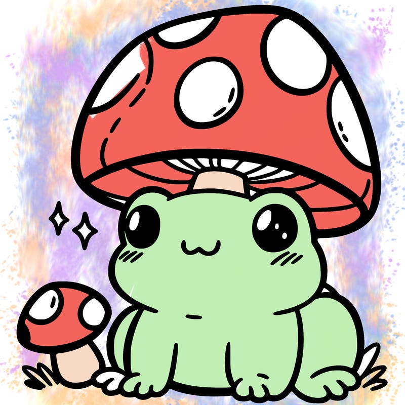 a cute frog with a mushroom hat