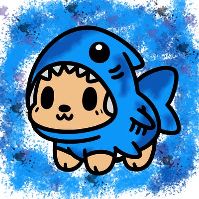 cute dog wearing a shark costume