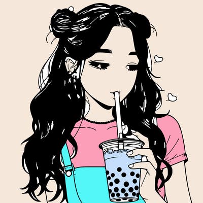 aesthetic realistic girl with boba