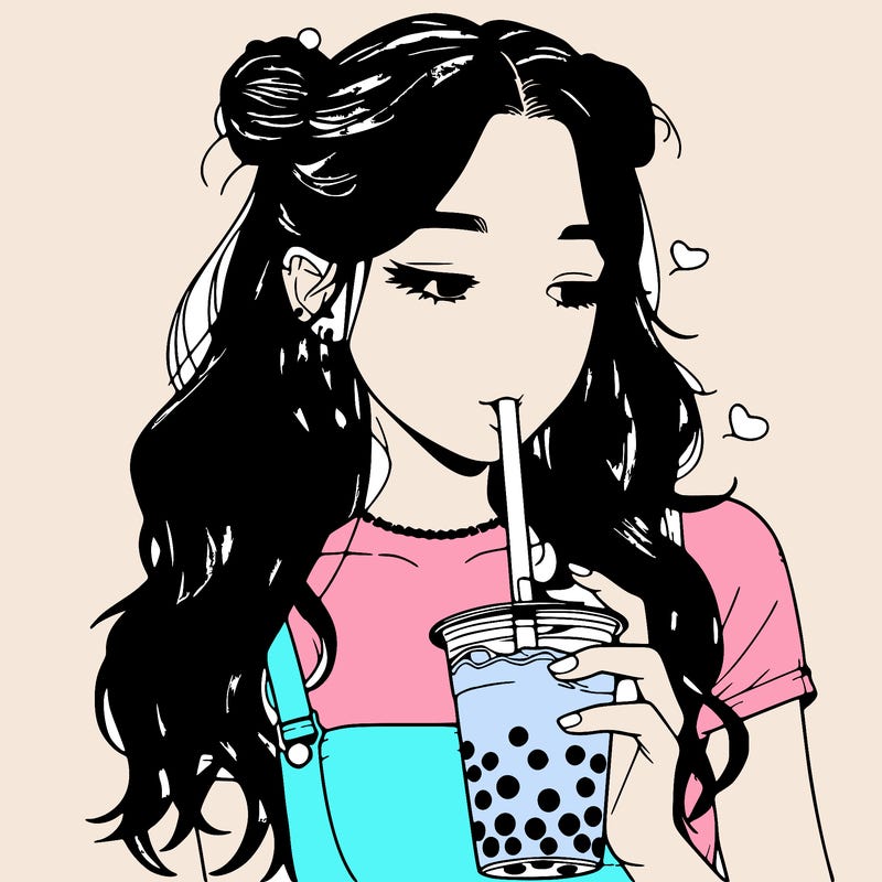 aesthetic realistic girl with boba