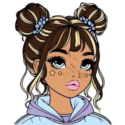 realistic girl with space buns