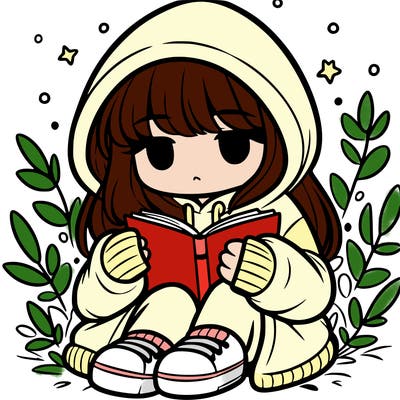 girl in oversized hoodie reading a book