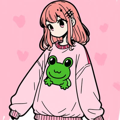 girl wearing frogging sweatshirt