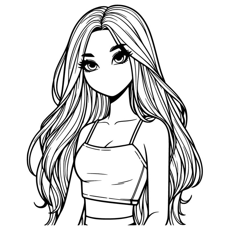 realistic girl that has long hair with a crop top
