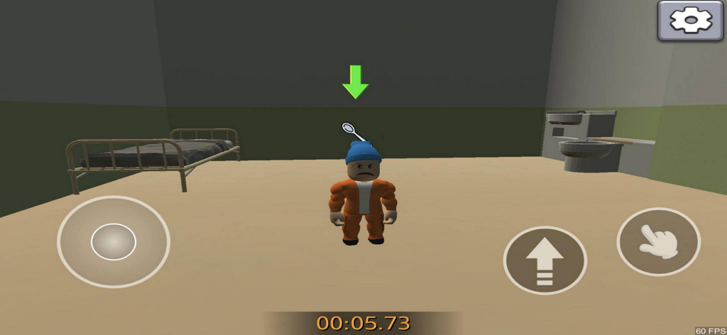 Obby Chapters: Prison Escape - Blocky prisoner character in a jail cell from Obby Chapters Prison Escape
