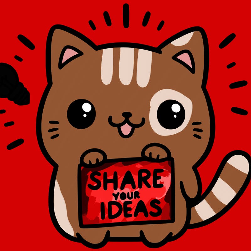 a cute cat saying share your ideas