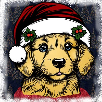 realistic dog wearing a santa hat