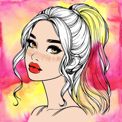 realistic girl with a ponytail on her hair and lips