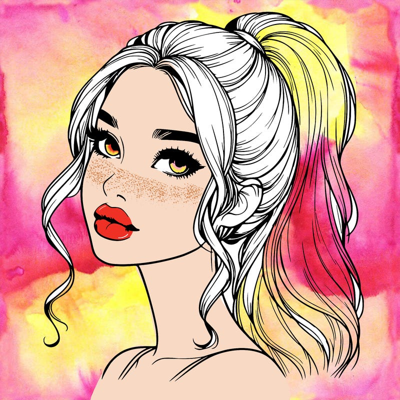 realistic girl with a ponytail on her hair and lips