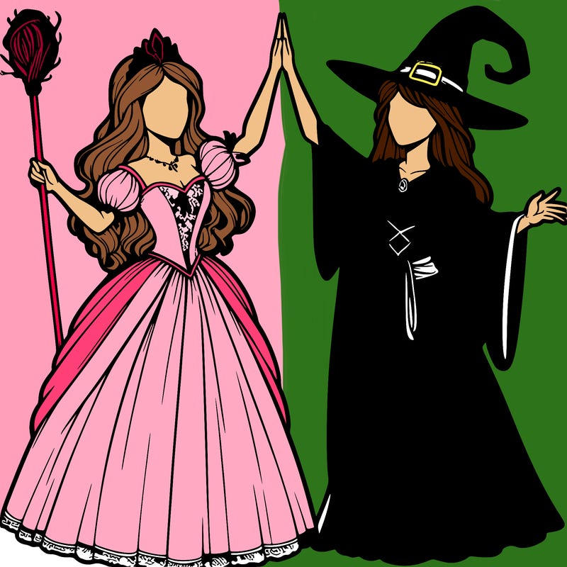 detailed realistic split of a princess and a witch