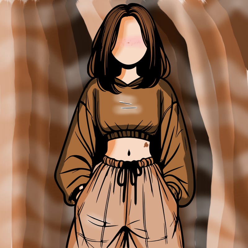 realistic girl faceless with baggy pants and a crop top