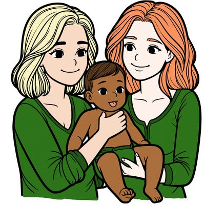two realistic women holding one baby together