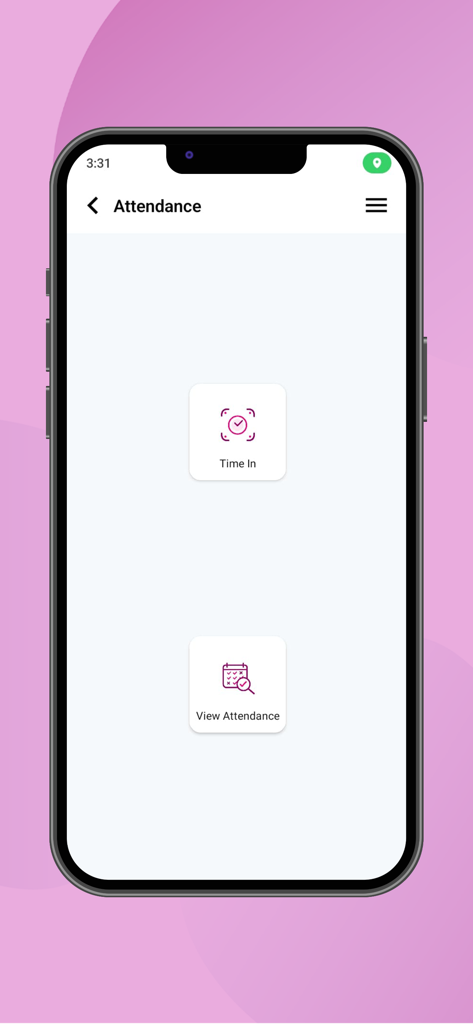 Qkrbiz - Attendance interface of the Qkrbiz mobile app showing time in and record viewing options