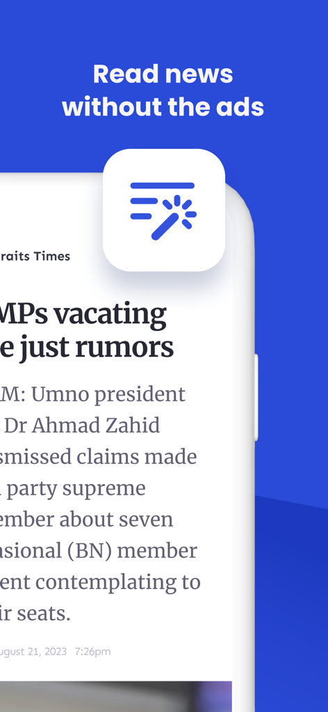Smartphone screen displaying the Lumi News app feature for reading news without ads.