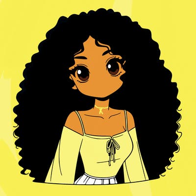 a black anime girl with long afro hair