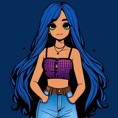 realistic girl in crop top with long hair cute