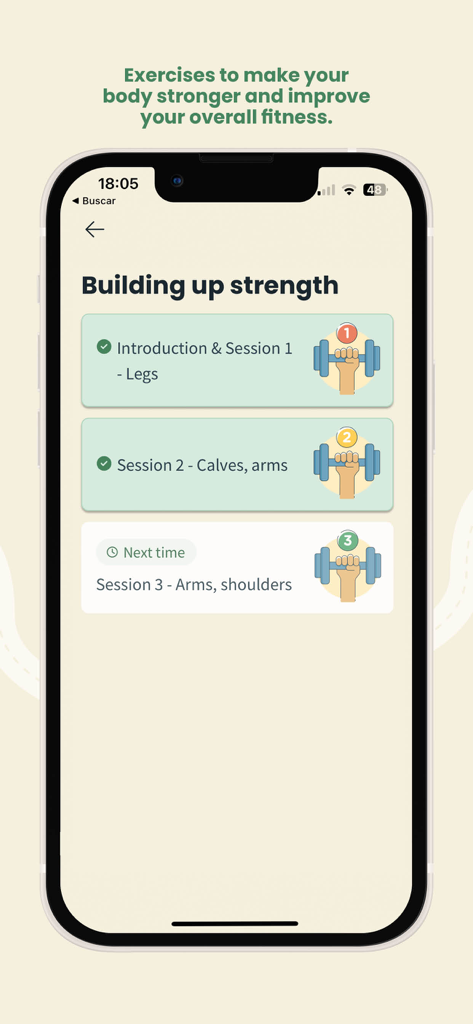Untire Now - Untire Now App zeigt eine Reihe von Kraftaufbauübungen für Beine und Arme