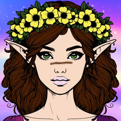 realistic female elf with flower crown