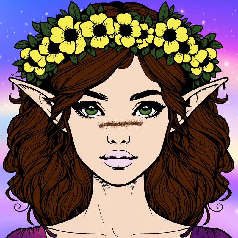 realistic female elf with flower crown