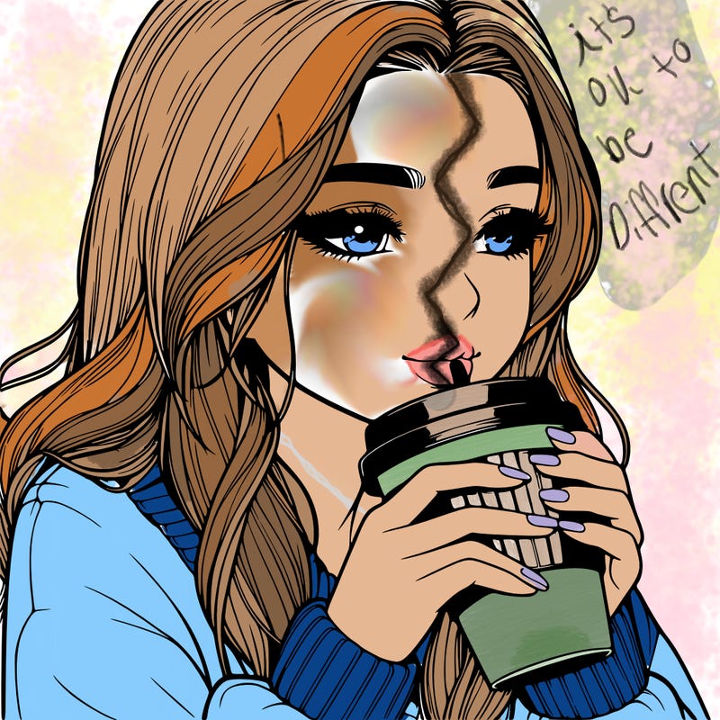 realistic girl drinking coffee
