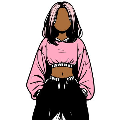 realistic girl faceless with baggy pants and a crop top