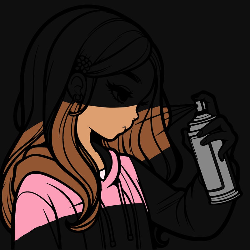 a realistic girl spray painting