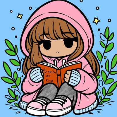 girl in oversized hoodie reading a book