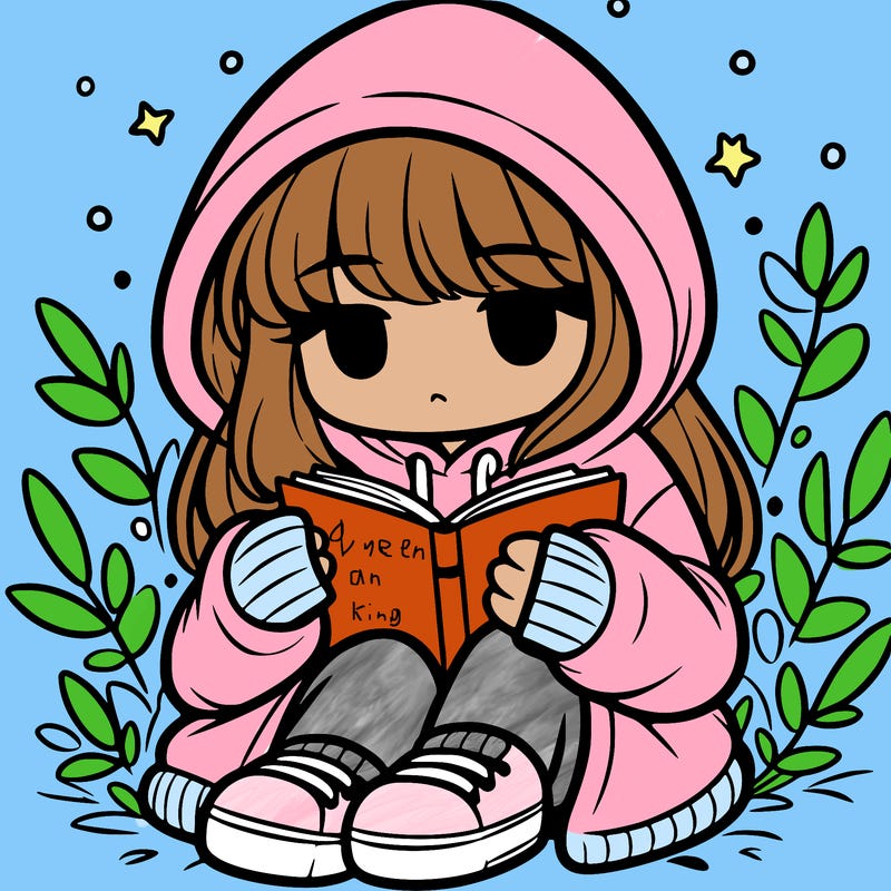 girl in oversized hoodie reading a book