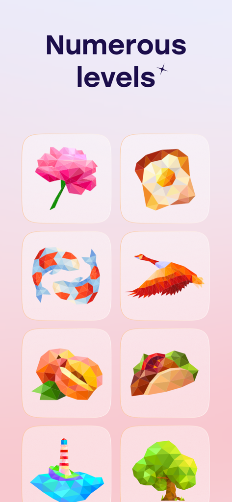 Star Art: Drawing & Relaxing - A collection of low poly art puzzles featuring a flower bird and fish