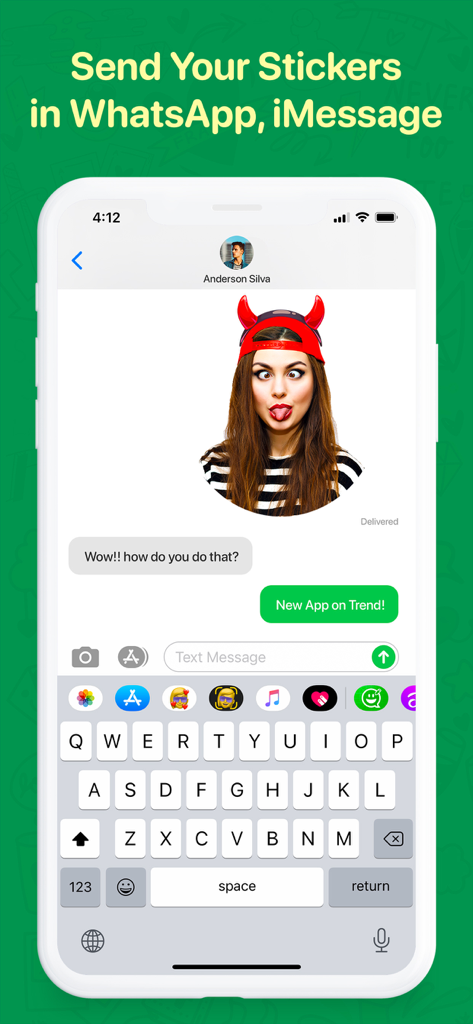A custom funny face sticker sent within a messaging app conversation