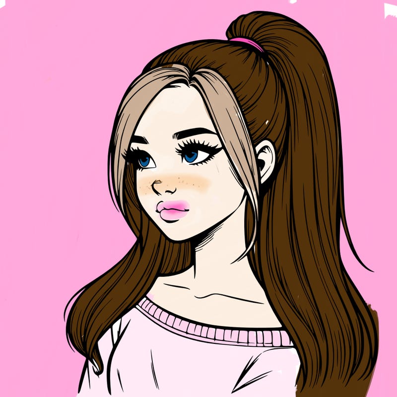 realistic girl with a high ponytail