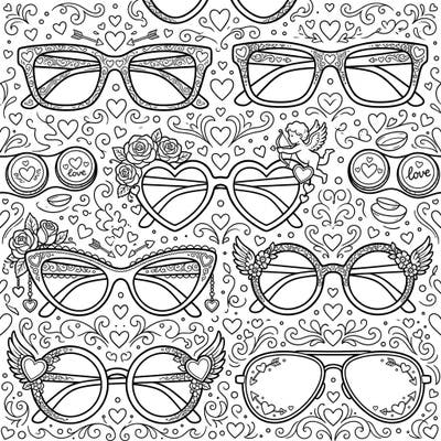 Express your affection with this charming Valentine's Day eyewear coloring page, featuring romantic glasses and sunglasses adorned with hearts and cupids. It's the perfect way to share some love and creativity with every stroke.