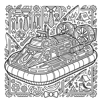 Get ready for an adventure with this exciting Father's Day hovercraft coloring page! It's packed with intricate details and motifs celebrating all the amazing dads out there.