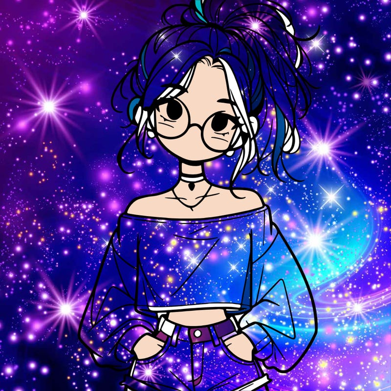 girl with a messy ponytail glasses a baggy crop top and jean shorts