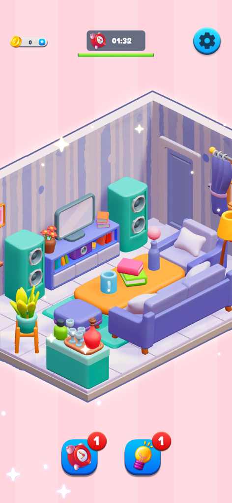 3D interior design of a cozy living room in the Dreamy Architect mobile game