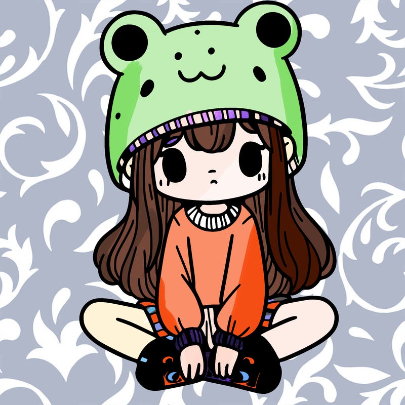 a girl wearing a frog hat and some frog socks