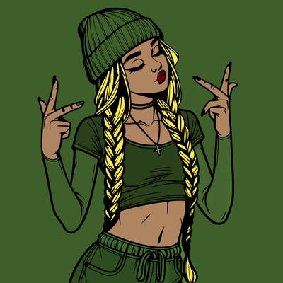 realistic teenage girl with braids and a beanie and crop top doing 🫶🏼