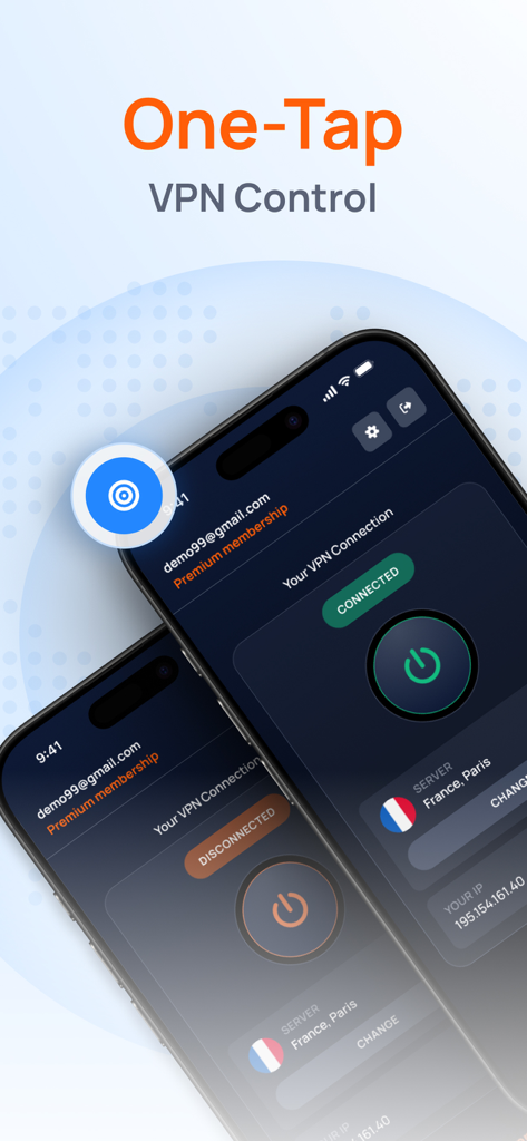 BVPN app on iPhone showcasing simple one tap VPN control for secure browsing.