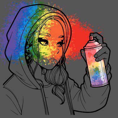 a realistic girl, spray painting