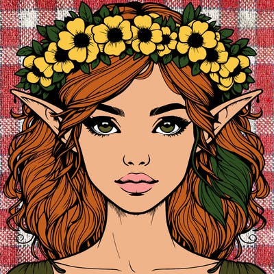 realistic female elf with flower crown